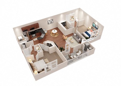 2 Bed 2 Bath Floor Plan with 1,111 Sq. Ft. at SomerHill Farms Apartments, Gainesville Virginia